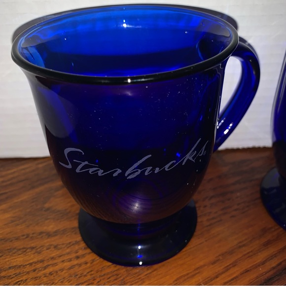 2 NWT Anchor Hocking cobalt blue STARBUCKS pedestal mugs - Picture 6 of 7